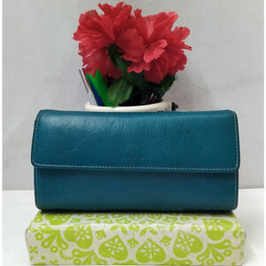 Lodis Turquoise Blue Leather Credit Card ID Window Trifold Wallet